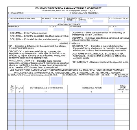 DA Form 2404 Equipment Inspection And Maintenance Worksheet Forms