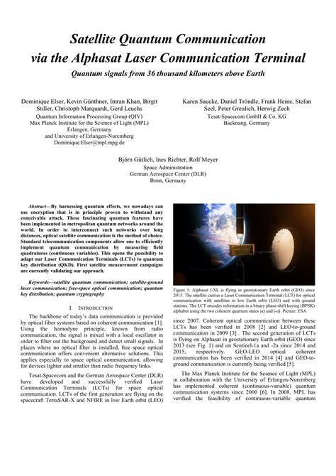 (PDF) Satellite quantum communication via the alphasat laser ...