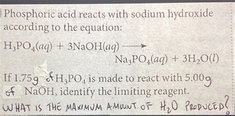 Solved Phosphoric Acid Reacts With Sodium Hydroxide