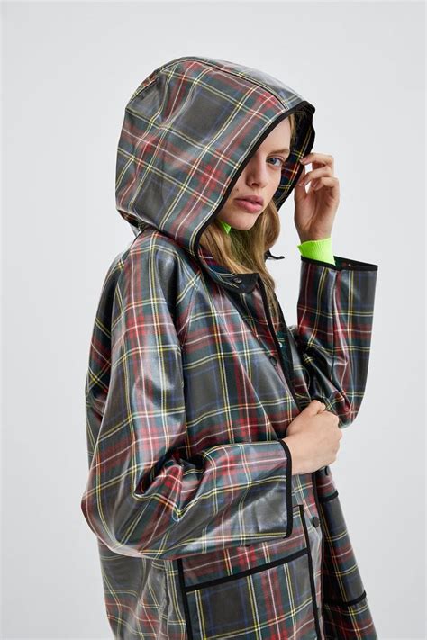 Image 5 Of Plaid Rubberized Raincoat From Zara Womens Outdoor Fashion