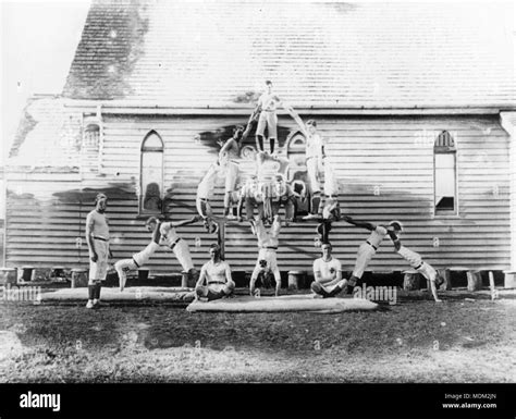 Human pyramid building by the boys gymnastic group, Clifton Church ...