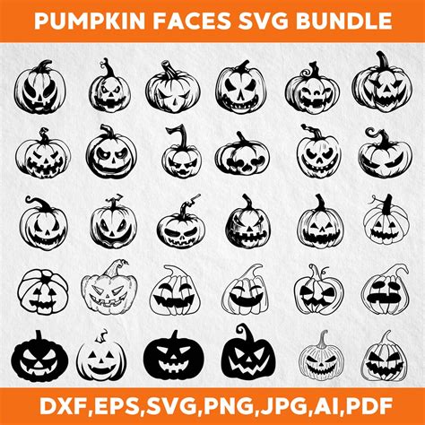 Pumpkin Face Svg Bundle Scary Pumpkin Svg Jack O Lantern Face Svg Halloween Pumpkin Faces Svg