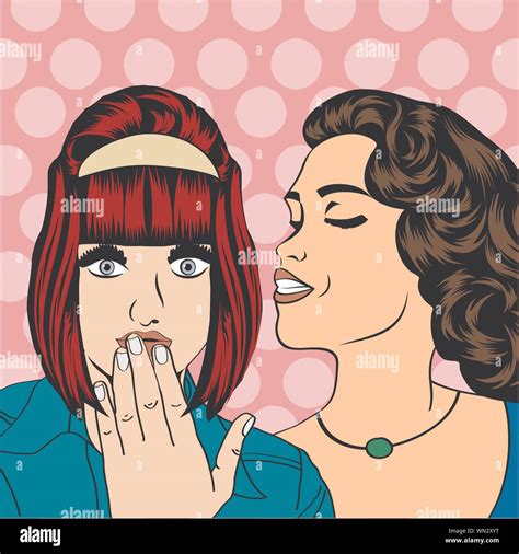 Two Young Girlfriends Talking Comic Art Illustration Stock Vector