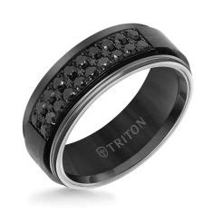 TRITON Black Tungsten Carbide And Black Sapphire Step Edge Wedding Band