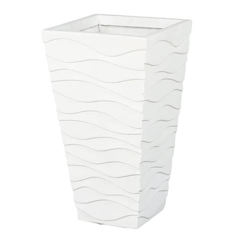 White MgO Wavy Design Tapered Tall Planter