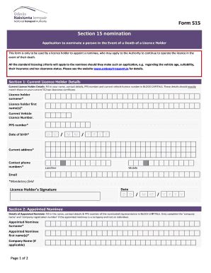 Fillable Online Nationaltransport Section 15 Nom Ination Form S15