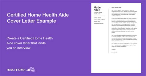 Certified Home Health Aide Cover Letter Example For