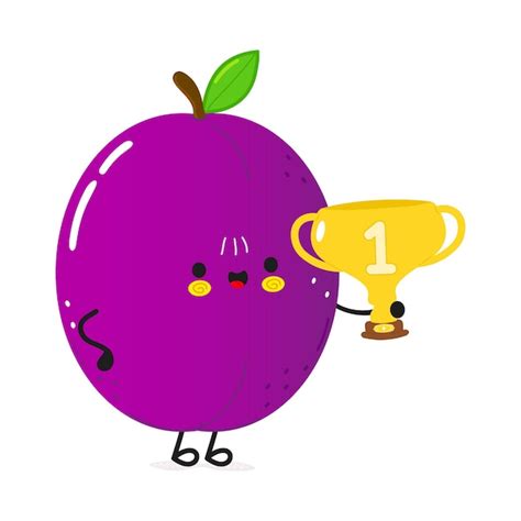 Premium Vector Cute Funny Plum Hold Gold Trophy Cup