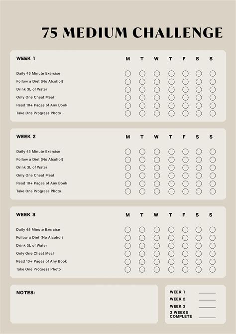 75 Medium Challenge 75 Medium Challenge Tracker Daily Habits Habit