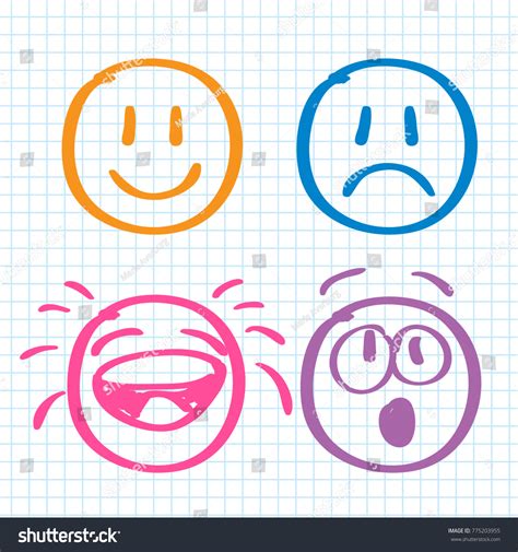 Modern Outline Style Emoji Icons Collection Stock Vector Royalty Free