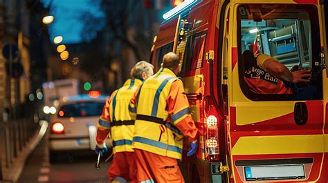 Ein Team Von Sanitätern Kommt Aus Einem Krankenwagen Und Reagiert Auf