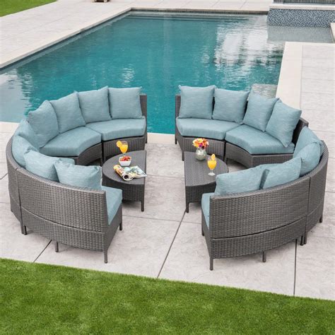 Noble House 10-Piece Wicker Patio Sectional Seating Set with Teal ...