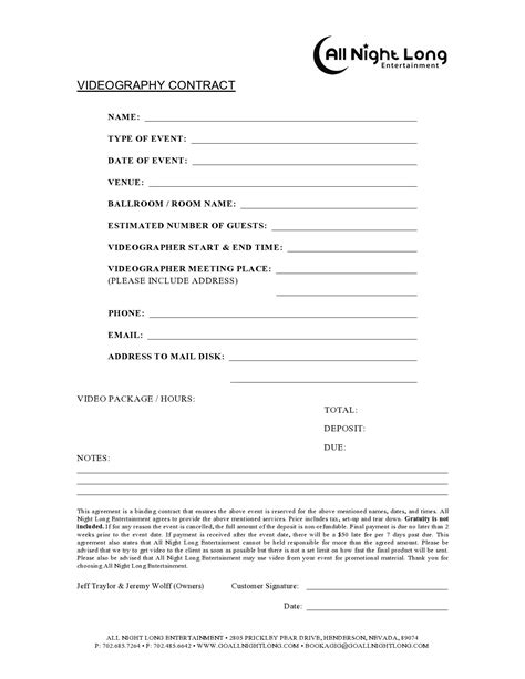 Videographer Agreement Template