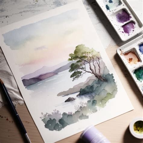 Premium Photo There Is A Painting Of A Tree On A Table With