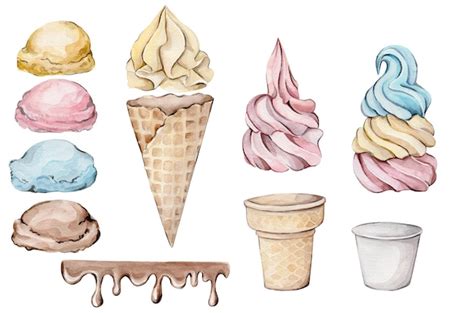 Una ilustración acuarela de helados y helados Archivo PSD Premium