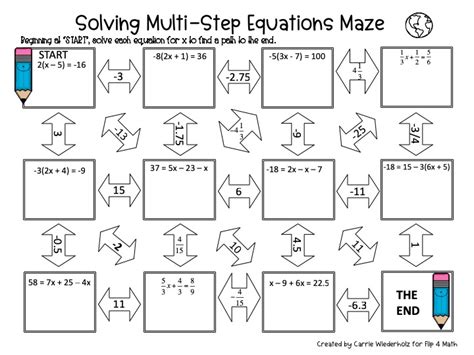 Solving Multi Step Equations Math Maze Level 3 Answer Key Tessshebaylo