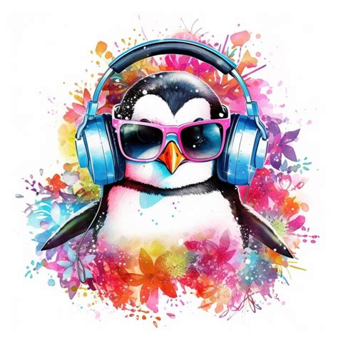 Premium Ai Image Arafed Penguin Wearing Headphones And Sunglasses