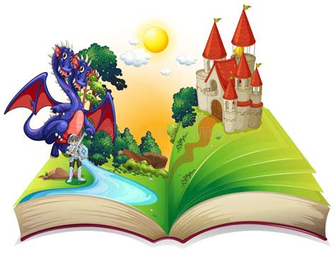 Livre Des Contes De F Es Avec Le Chevalier Et Le Dragon Illustration