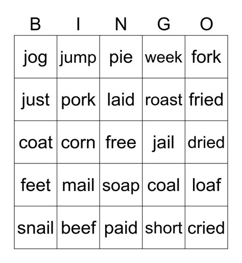 Jolly Phonics Group 4 Bingo Card