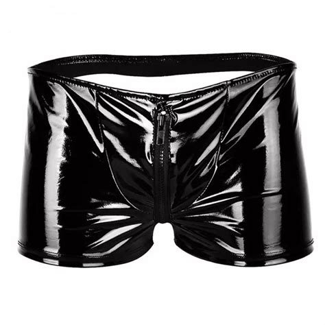 ผู้ชายเซ็กซี่เปิดเป้าหนังนักมวยชายกางเกงหนังพีวีซี Sexy Open Crotch Pvc Leather Boxer For Sex