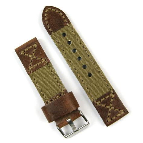 24mm Chestnut Leatherdrab Olive Canvas Watch Band B And R Bands