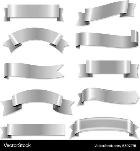 Big Silver Ribbons Set Royalty Free Vector Image
