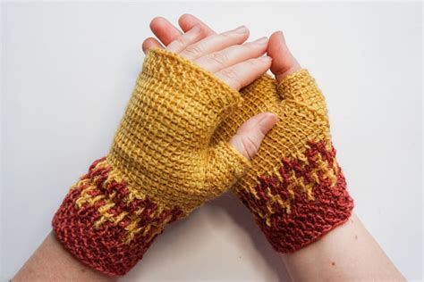 Fiery Fingerless Mittens Tunisian Crochet Pattern Yarnandy