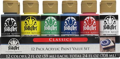 Folkart Outdoor Acrylic Craft Paint Set 12 Colors 2 Fl Oz Each