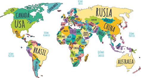 Vinilo Decorativo Mapa Político Del Mundo Tenvinilo