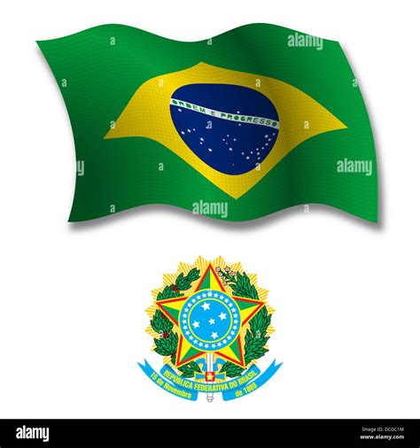 Brasil Sombra Textura Ondulada Bandera Y Escudo Contra Fondo Blanco