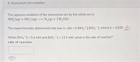 Solved The aqueous oxidation of the ammonium ion by the | Chegg.com