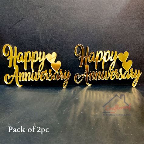 Happy Anniversary Golden Acrylic Cutout 2pc Pack Crafteroof