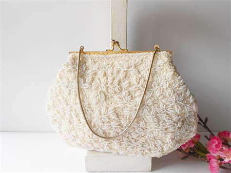 Vintage Wedding Purse Bridal Handbag White Bead Handbag Vintage