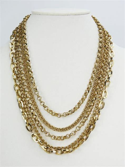 Vintage Five Strand Gold Tone Chain Necklace Estatesales Org