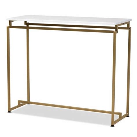 Bowery Hill Brushed Gold Metal Console Table With Faux Marble In White 1 Fred Meyer