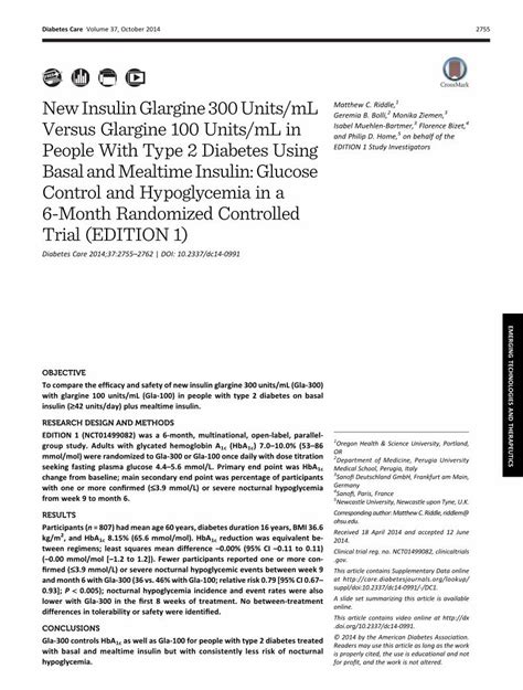 Pdf Newinsulinglargine Units Ml Versus Glargine Units Ml Care