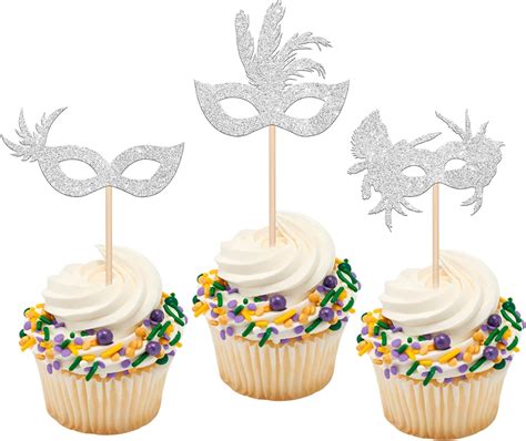 Amazon Pcs Masquerade Masks Cupcake Toppers Glitter Mask