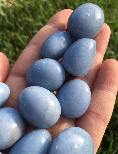 Angelite Tumbled Stone From Peru Anhydrite Tumbled Stone Light Blue