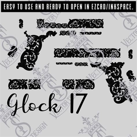 Glock 17 Scroll Vector Design Engraving Filespistol Engravevector