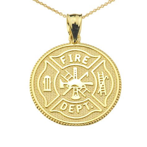 Solid Gold Us Firefighter Maltese Cross Pendant Necklace