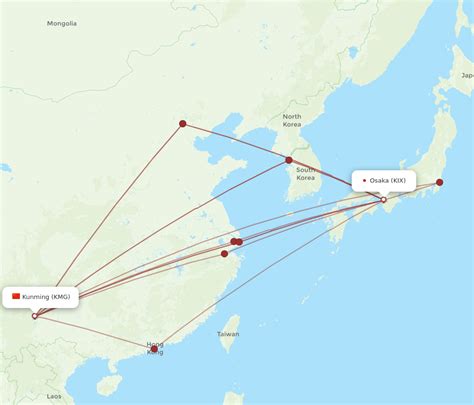 All Flight Routes From Kunming To Osaka Kmg To Kix Flight Routes