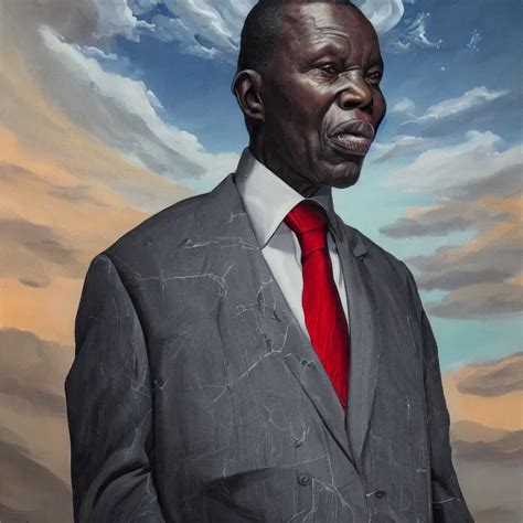 A Painting Of A Xxl Wise Elder From Kenya In A Suit By Stable