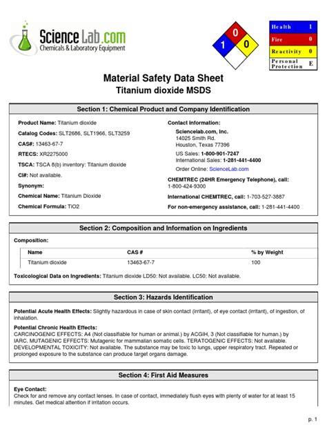 Titanium Dioxide Msds Section 1 Chemical Product And Company