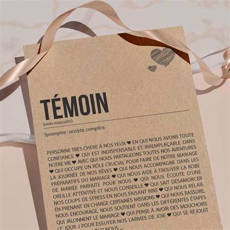 Carte définition Témoin de mariage Carte demande témoin Etsy France