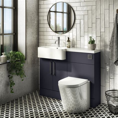 Arezzo Matt Blue Semi Recessed Round Combination Vanity Unit