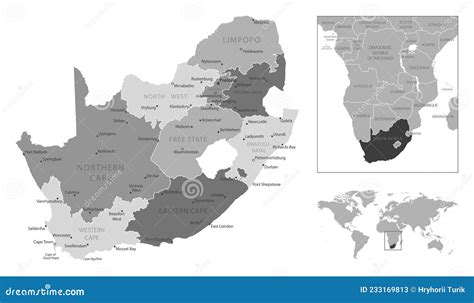 South Africa Highly Detailed Black And White Map Stock Vector