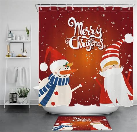 Jolly Holiday Shower Curtain Hilarious Santa Snowman In Waterproof