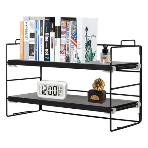 YOYTOO 2 Tier Desk Shelf Organizer, Wooden Desktop Bookshelf Organizers Storage Shelves for Home ...