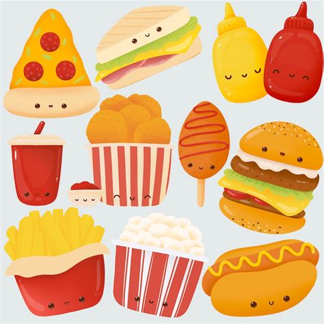 Cute Kawaii Printable Fast Food Clipart Commercial Use PNG Etsy