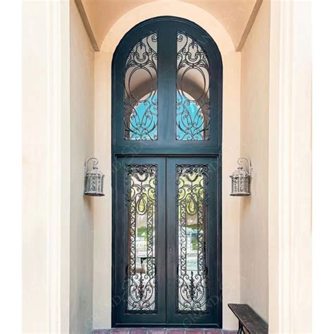 Factory Wholesale Double Iron Arch Door Designs Exterior Wrought Iron